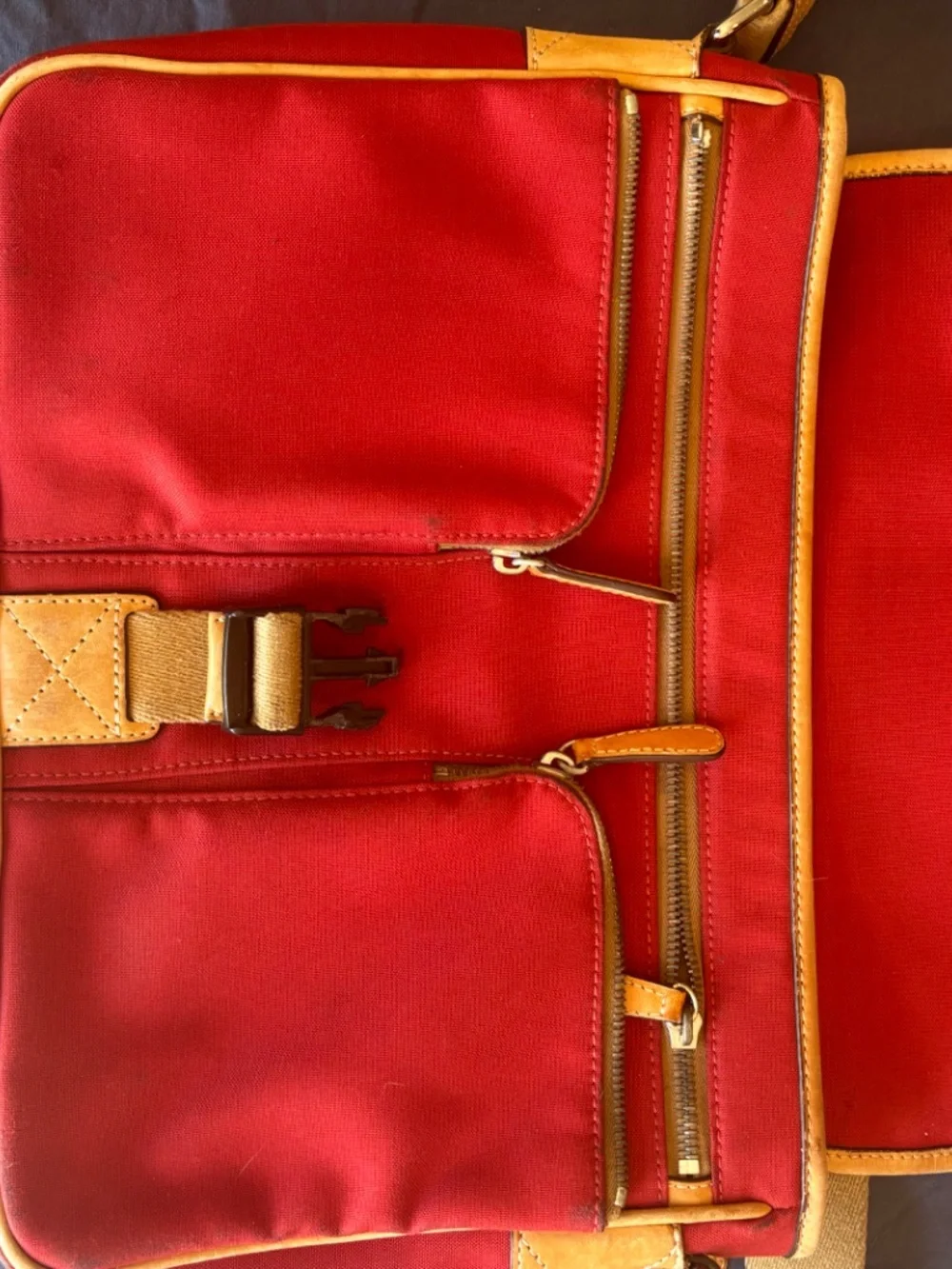 Coach Transatlantic Messenger and Commuter Bag- red canvas with tan leather